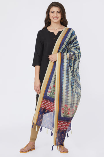 Blue Shibori Digital Print Chanderi Silk Dupatta